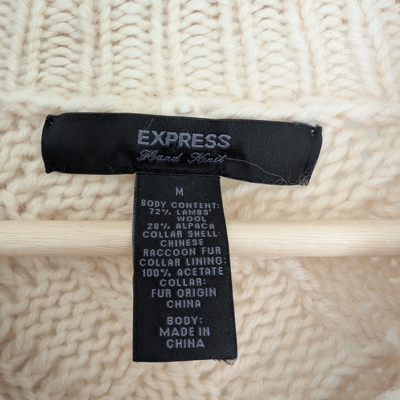 Vintage Y2K Express Womens Cream Chunky Wool Fisherman Belted Cardigan Sz M - Picture 8 of 10